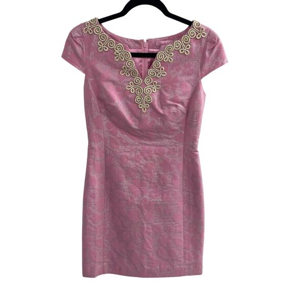 Lilly Pulitzer Annie Dress Pink Metallic Floral Jacquard Cap Sleeves Womens 0 - Picture 1 of 6